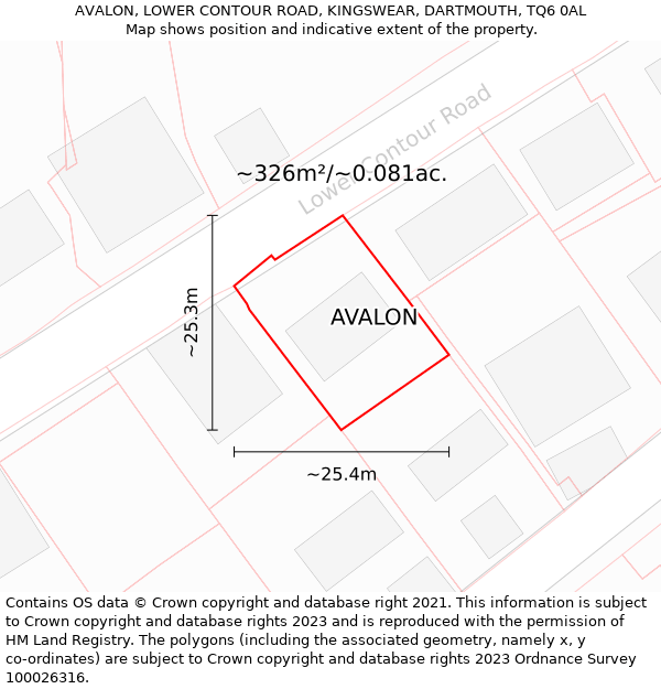 AVALON, LOWER CONTOUR ROAD, KINGSWEAR, DARTMOUTH, TQ6 0AL: Plot and title map