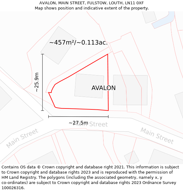 AVALON, MAIN STREET, FULSTOW, LOUTH, LN11 0XF: Plot and title map