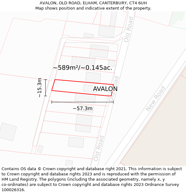 AVALON, OLD ROAD, ELHAM, CANTERBURY, CT4 6UH: Plot and title map