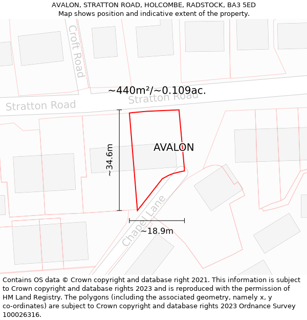 AVALON, STRATTON ROAD, HOLCOMBE, RADSTOCK, BA3 5ED: Plot and title map