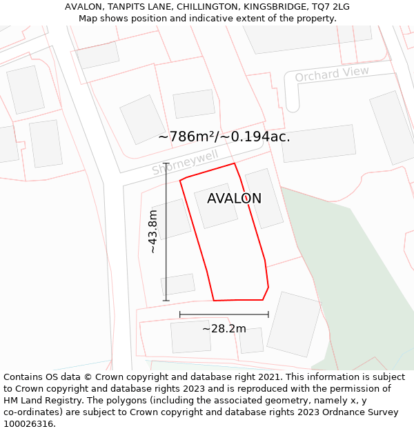 AVALON, TANPITS LANE, CHILLINGTON, KINGSBRIDGE, TQ7 2LG: Plot and title map