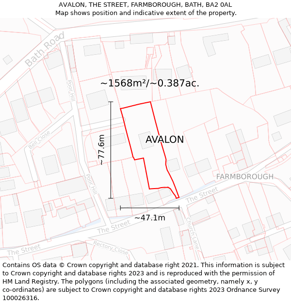 AVALON, THE STREET, FARMBOROUGH, BATH, BA2 0AL: Plot and title map