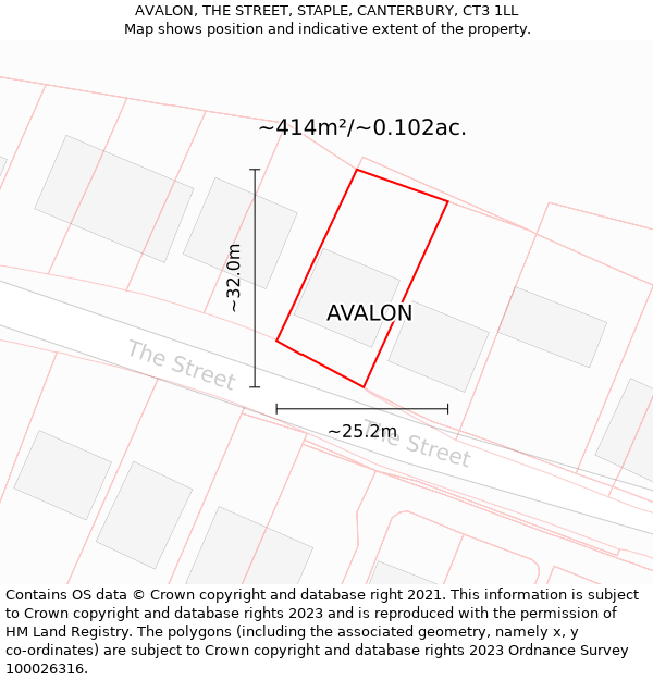 AVALON, THE STREET, STAPLE, CANTERBURY, CT3 1LL: Plot and title map