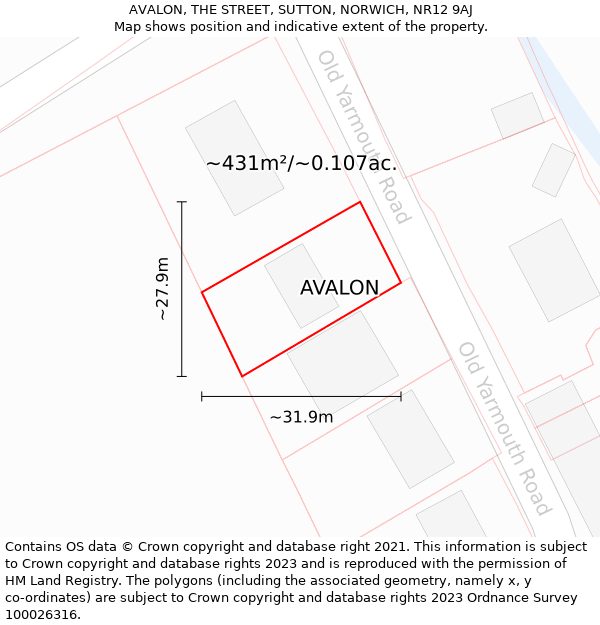 AVALON, THE STREET, SUTTON, NORWICH, NR12 9AJ: Plot and title map