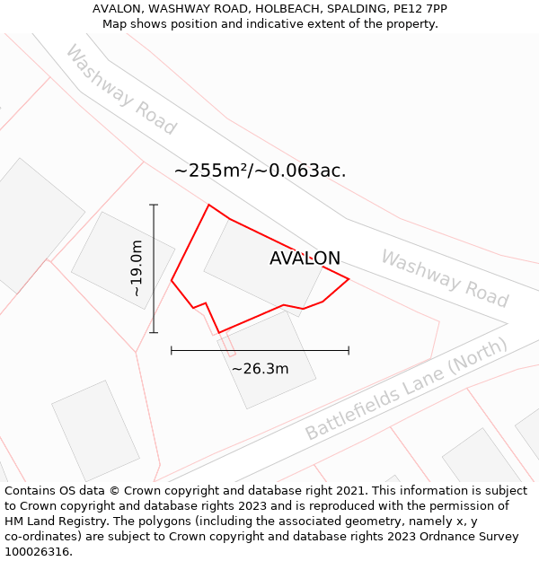 AVALON, WASHWAY ROAD, HOLBEACH, SPALDING, PE12 7PP: Plot and title map