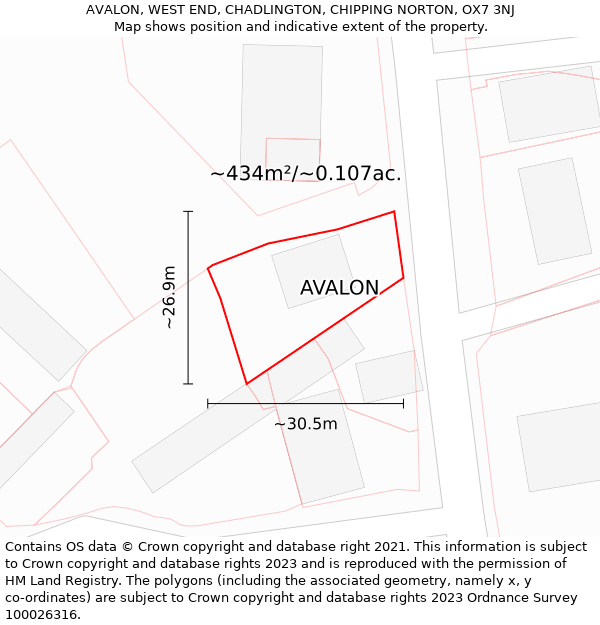 AVALON, WEST END, CHADLINGTON, CHIPPING NORTON, OX7 3NJ: Plot and title map