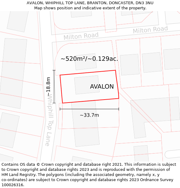 AVALON, WHIPHILL TOP LANE, BRANTON, DONCASTER, DN3 3NU: Plot and title map