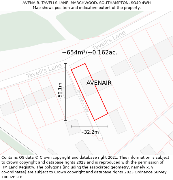 AVENAIR, TAVELLS LANE, MARCHWOOD, SOUTHAMPTON, SO40 4WH: Plot and title map