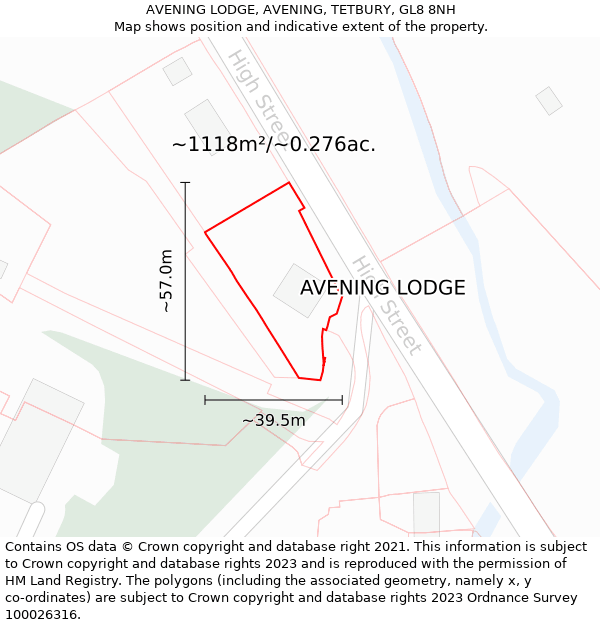AVENING LODGE, AVENING, TETBURY, GL8 8NH: Plot and title map
