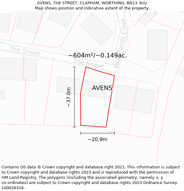 AVENS, THE STREET, CLAPHAM, WORTHING, BN13 3UU: Plot and title map