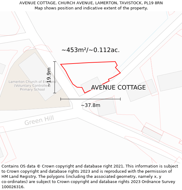AVENUE COTTAGE, CHURCH AVENUE, LAMERTON, TAVISTOCK, PL19 8RN: Plot and title map