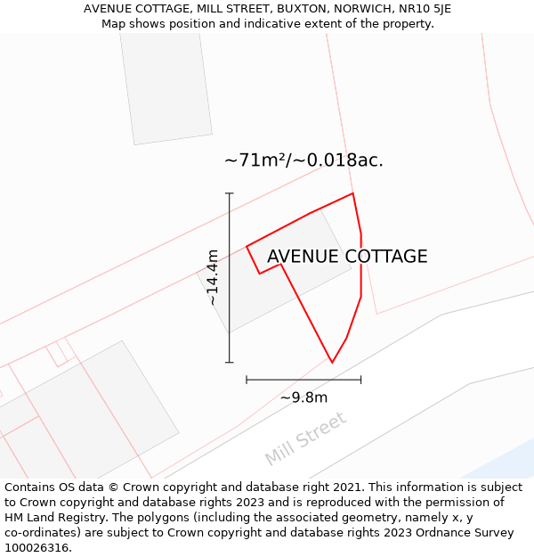 AVENUE COTTAGE, MILL STREET, BUXTON, NORWICH, NR10 5JE: Plot and title map