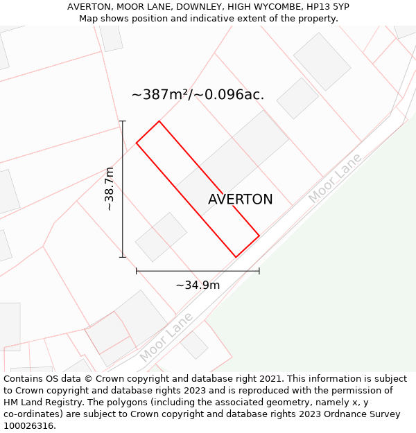 AVERTON, MOOR LANE, DOWNLEY, HIGH WYCOMBE, HP13 5YP: Plot and title map