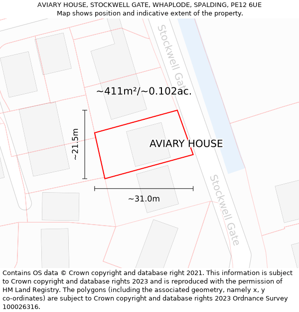 AVIARY HOUSE, STOCKWELL GATE, WHAPLODE, SPALDING, PE12 6UE: Plot and title map