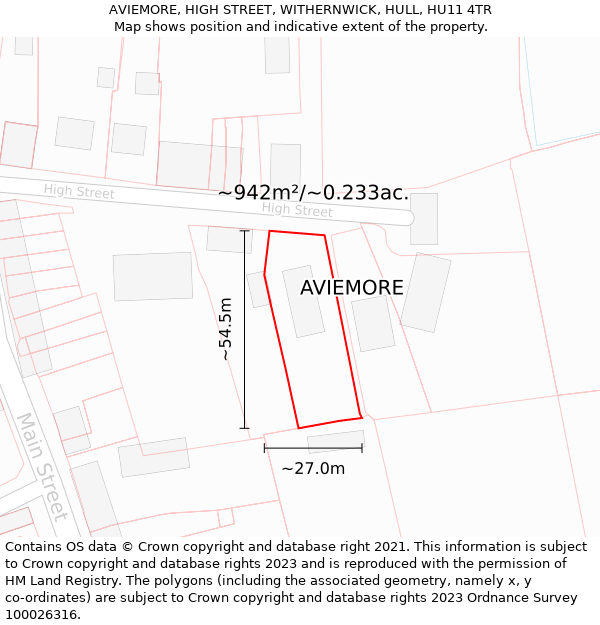 AVIEMORE, HIGH STREET, WITHERNWICK, HULL, HU11 4TR: Plot and title map