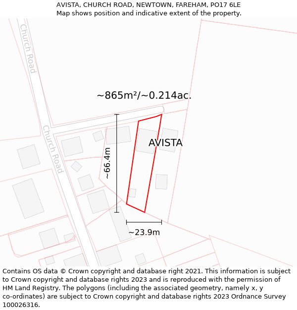 AVISTA, CHURCH ROAD, NEWTOWN, FAREHAM, PO17 6LE: Plot and title map