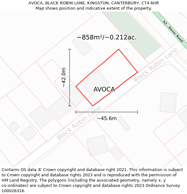 AVOCA, BLACK ROBIN LANE, KINGSTON, CANTERBURY, CT4 6HR: Plot and title map