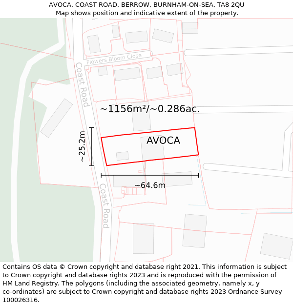 AVOCA, COAST ROAD, BERROW, BURNHAM-ON-SEA, TA8 2QU: Plot and title map