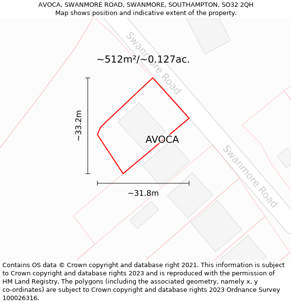 AVOCA, SWANMORE ROAD, SWANMORE, SOUTHAMPTON, SO32 2QH: Plot and title map