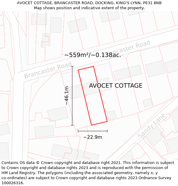 AVOCET COTTAGE, BRANCASTER ROAD, DOCKING, KING'S LYNN, PE31 8NB: Plot and title map