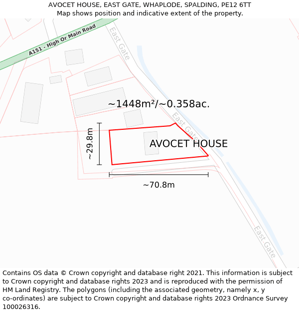 AVOCET HOUSE, EAST GATE, WHAPLODE, SPALDING, PE12 6TT: Plot and title map
