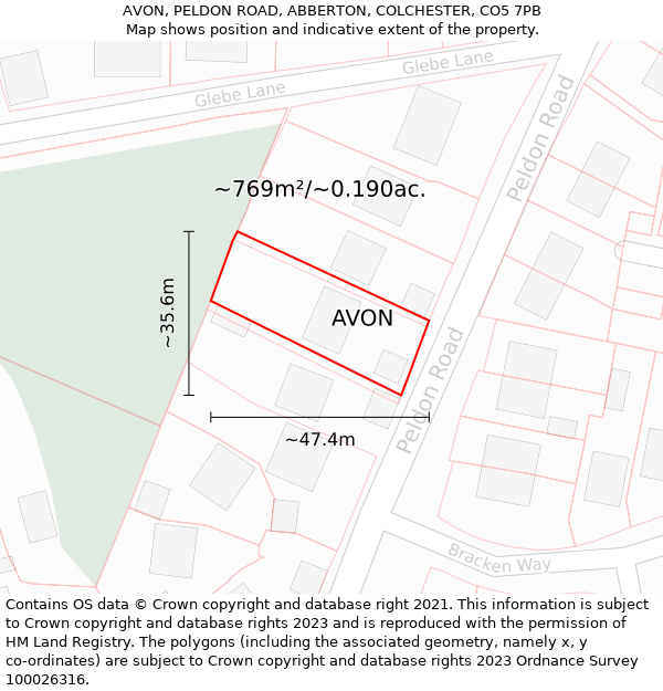 AVON, PELDON ROAD, ABBERTON, COLCHESTER, CO5 7PB: Plot and title map