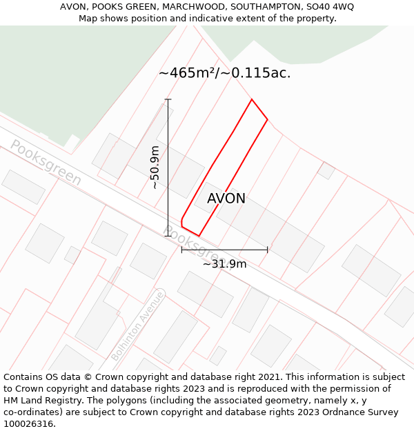 AVON, POOKS GREEN, MARCHWOOD, SOUTHAMPTON, SO40 4WQ: Plot and title map