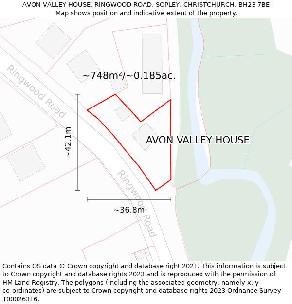 AVON VALLEY HOUSE, RINGWOOD ROAD, SOPLEY, CHRISTCHURCH, BH23 7BE: Plot and title map