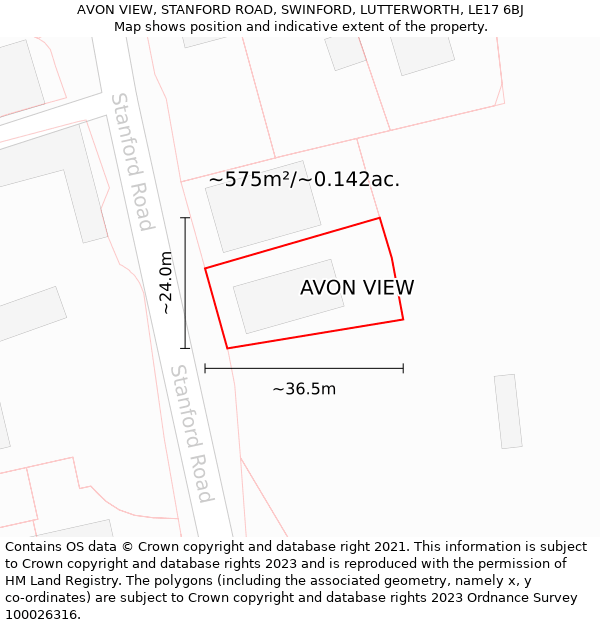 AVON VIEW, STANFORD ROAD, SWINFORD, LUTTERWORTH, LE17 6BJ: Plot and title map