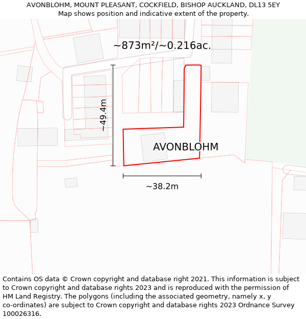 AVONBLOHM, MOUNT PLEASANT, COCKFIELD, BISHOP AUCKLAND, DL13 5EY: Plot and title map