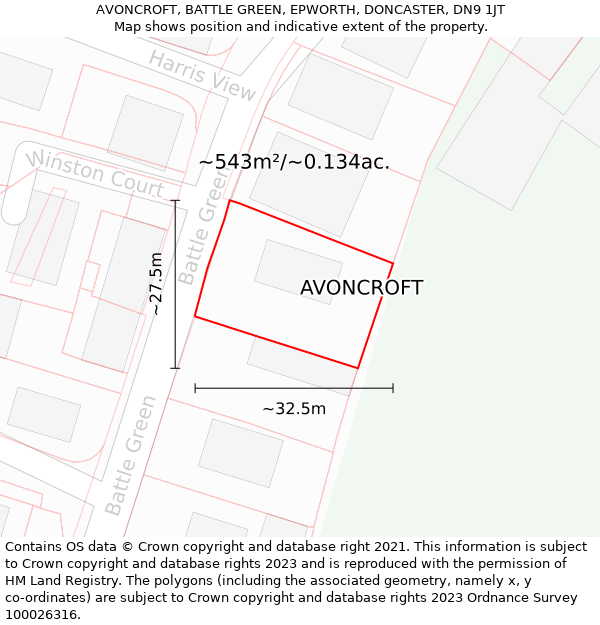 AVONCROFT, BATTLE GREEN, EPWORTH, DONCASTER, DN9 1JT: Plot and title map