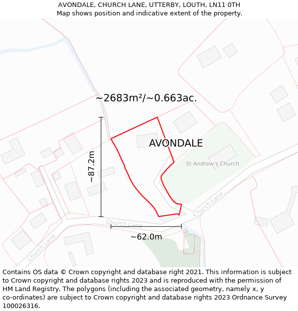 AVONDALE, CHURCH LANE, UTTERBY, LOUTH, LN11 0TH: Plot and title map