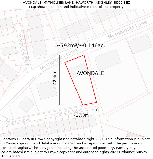 AVONDALE, MYTHOLMES LANE, HAWORTH, KEIGHLEY, BD22 8EZ: Plot and title map