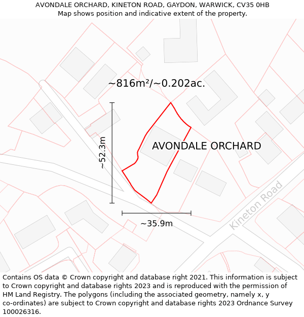 AVONDALE ORCHARD, KINETON ROAD, GAYDON, WARWICK, CV35 0HB: Plot and title map