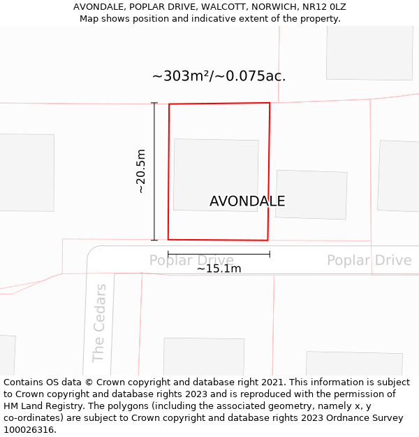 AVONDALE, POPLAR DRIVE, WALCOTT, NORWICH, NR12 0LZ: Plot and title map