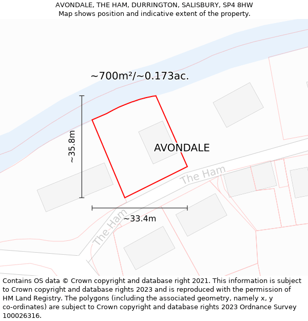 AVONDALE, THE HAM, DURRINGTON, SALISBURY, SP4 8HW: Plot and title map