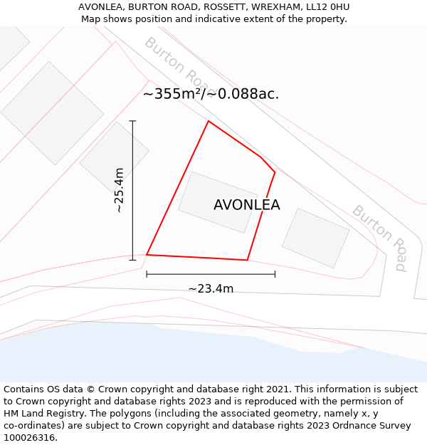 AVONLEA, BURTON ROAD, ROSSETT, WREXHAM, LL12 0HU: Plot and title map