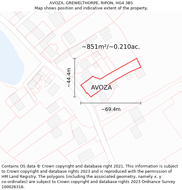 AVOZA, GREWELTHORPE, RIPON, HG4 3BS: Plot and title map