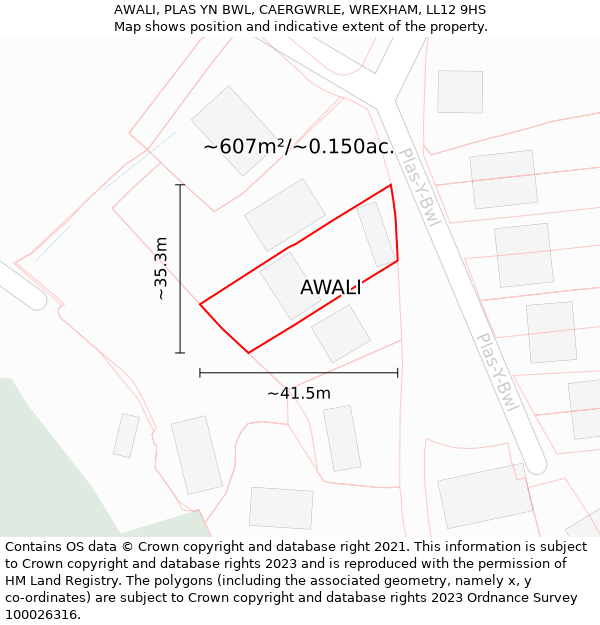 AWALI, PLAS YN BWL, CAERGWRLE, WREXHAM, LL12 9HS: Plot and title map