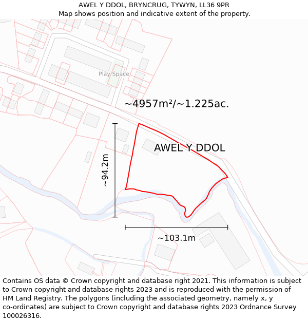 AWEL Y DDOL, BRYNCRUG, TYWYN, LL36 9PR: Plot and title map