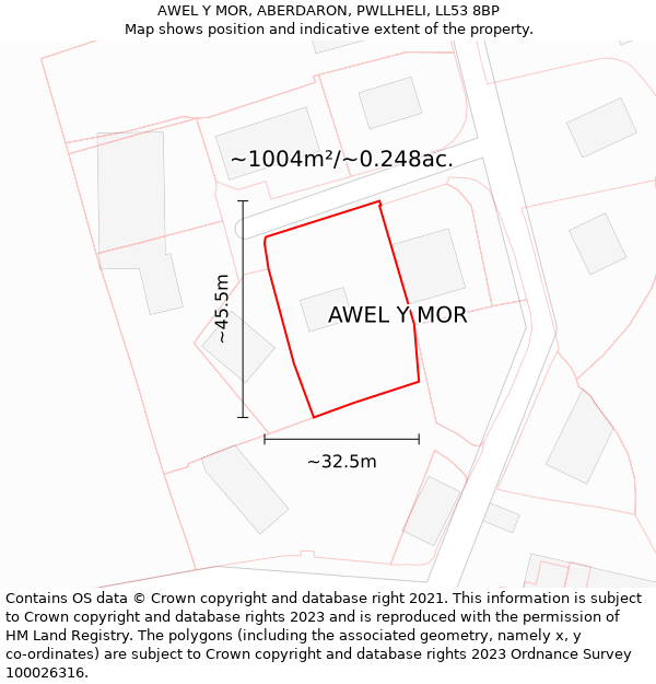 AWEL Y MOR, ABERDARON, PWLLHELI, LL53 8BP: Plot and title map