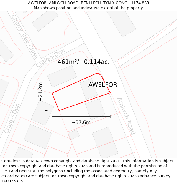 AWELFOR, AMLWCH ROAD, BENLLECH, TYN-Y-GONGL, LL74 8SR: Plot and title map