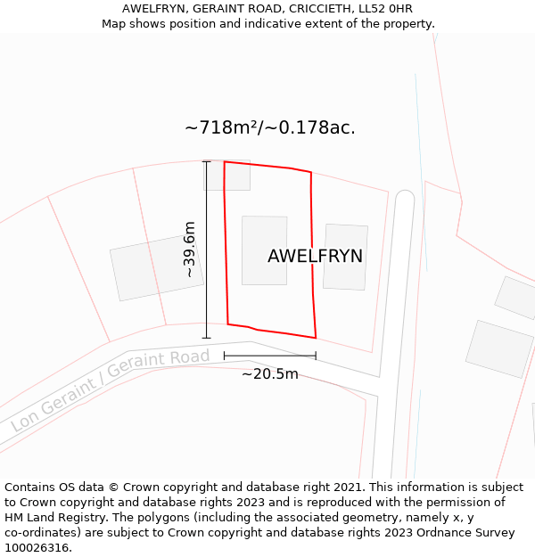 AWELFRYN, GERAINT ROAD, CRICCIETH, LL52 0HR: Plot and title map