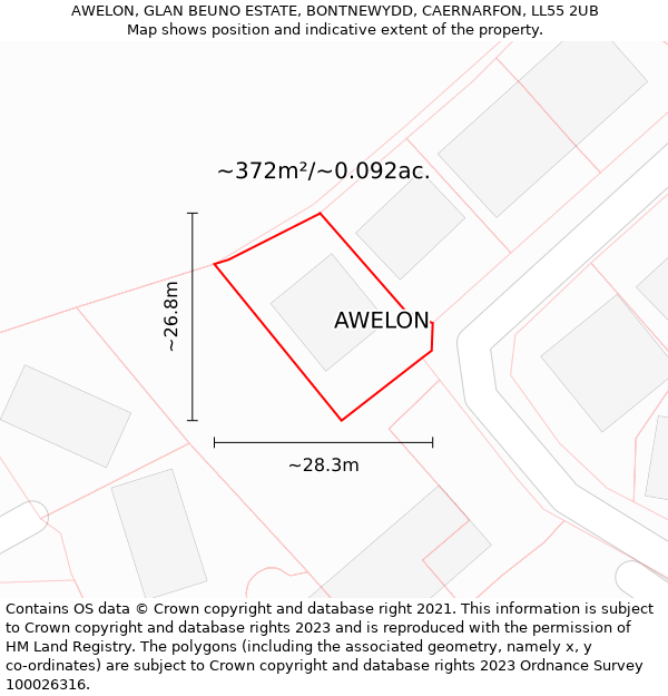 AWELON, GLAN BEUNO ESTATE, BONTNEWYDD, CAERNARFON, LL55 2UB: Plot and title map