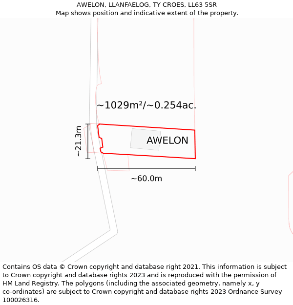 AWELON, LLANFAELOG, TY CROES, LL63 5SR: Plot and title map