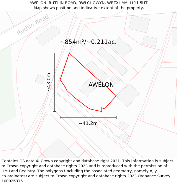 AWELON, RUTHIN ROAD, BWLCHGWYN, WREXHAM, LL11 5UT: Plot and title map