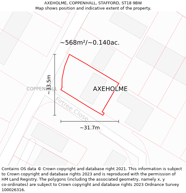 AXEHOLME, COPPENHALL, STAFFORD, ST18 9BW: Plot and title map