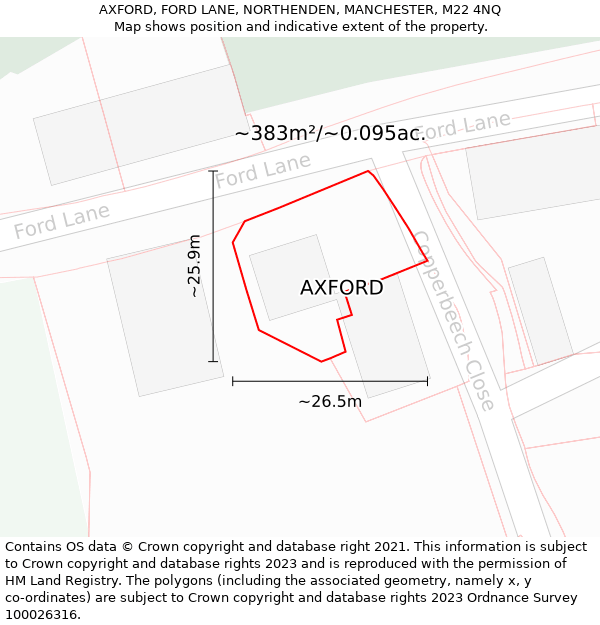 AXFORD, FORD LANE, NORTHENDEN, MANCHESTER, M22 4NQ: Plot and title map