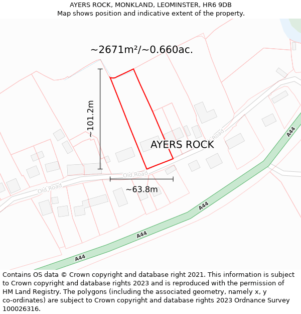 AYERS ROCK, MONKLAND, LEOMINSTER, HR6 9DB: Plot and title map