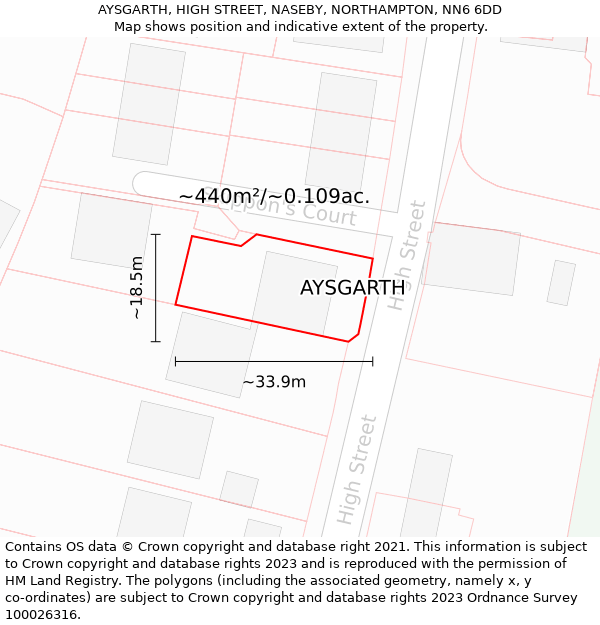 AYSGARTH, HIGH STREET, NASEBY, NORTHAMPTON, NN6 6DD: Plot and title map